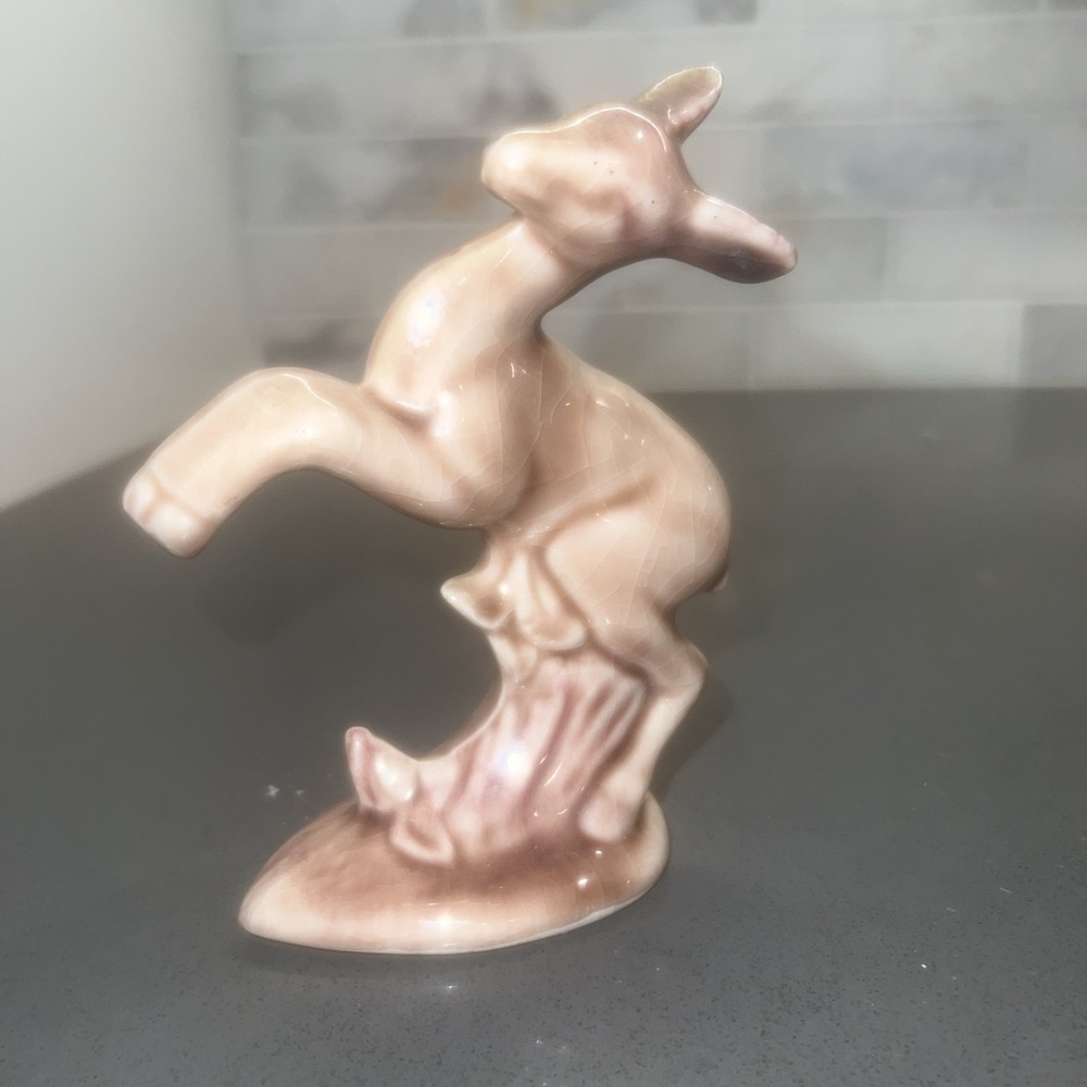 Vintage Pottery Leaping Deer Figurine Tan California Art Pottery